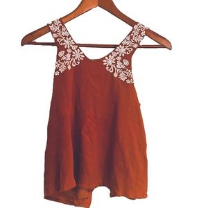 LA Hearts Burnt Orange Floral Embroidered Open Back Tank Top (S)